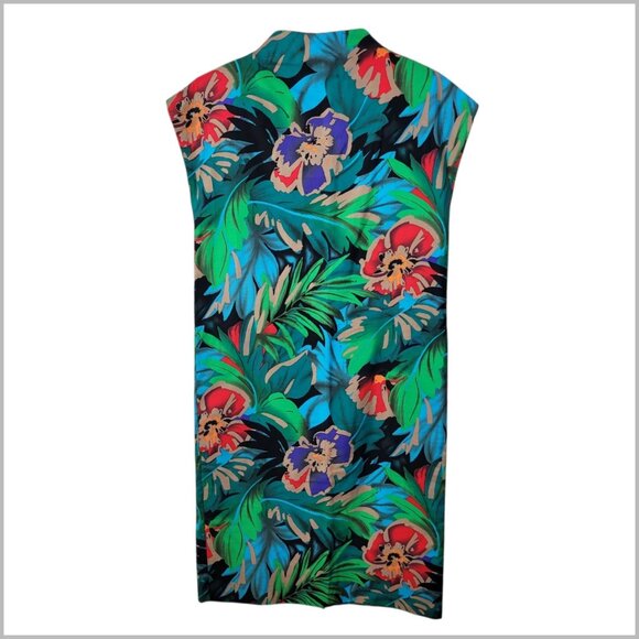 Unbranded Dresses & Skirts - Vintage 60s Sheath Dress Sz Medium Large Floral Party Tropical Hawaiian Green